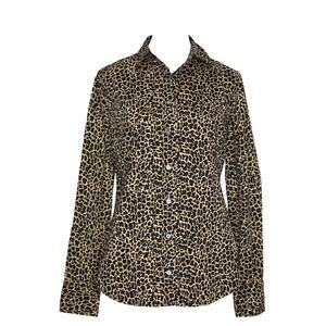 J. Crew Women Slim Fit Stretch Leopard Print Button‎ Down Shirt Top Brown Small